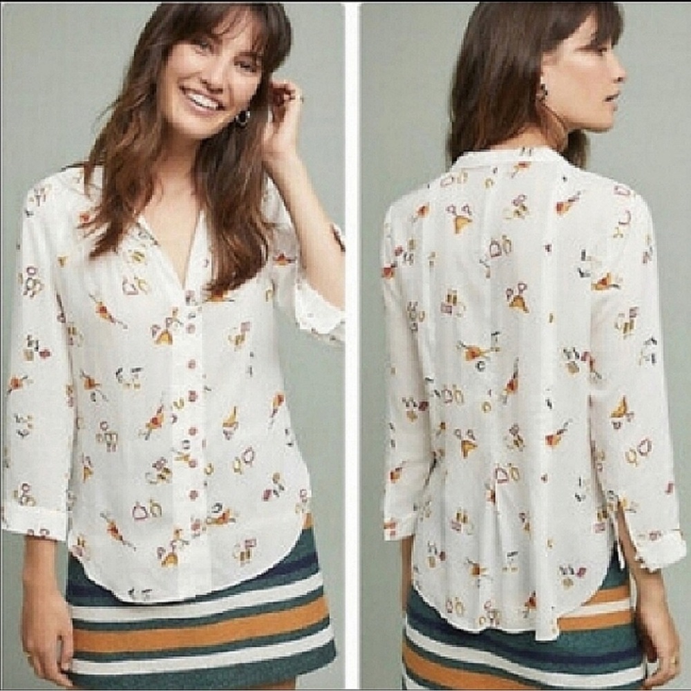 Anthropologie Conversations 15 of 52 by Anthro Equestrian Shirt Womens Size 4